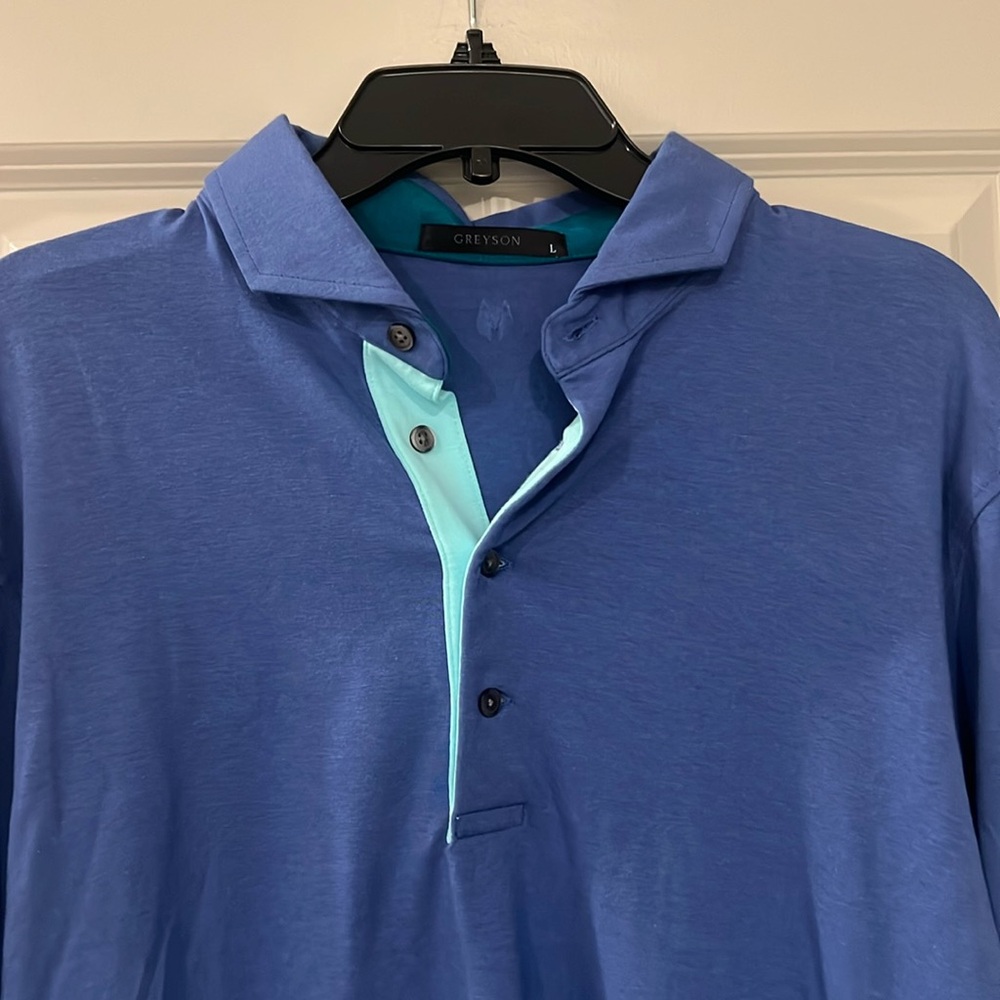 Greyson Long Sleeve Blue Golf Polo NEVER WORN - Incredibly Soft - size Large